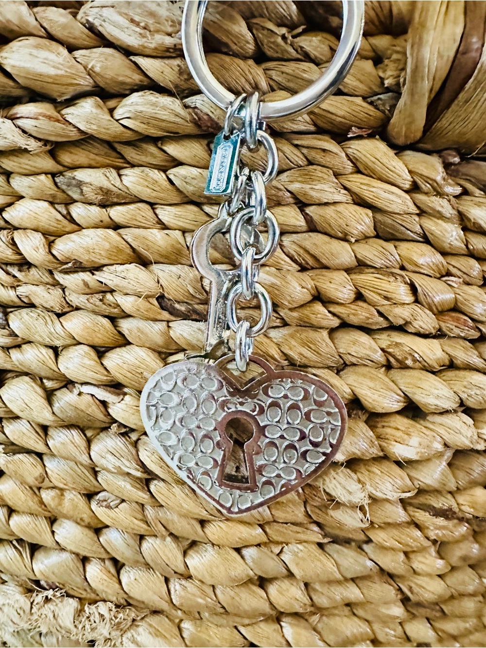 Coach Silver Heart Keyhole Charm Keyring